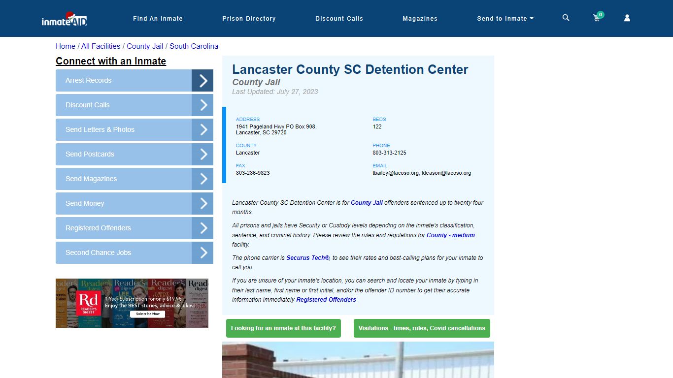 Lancaster County SC Detention Center - Inmate Locator - Lancaster, SC