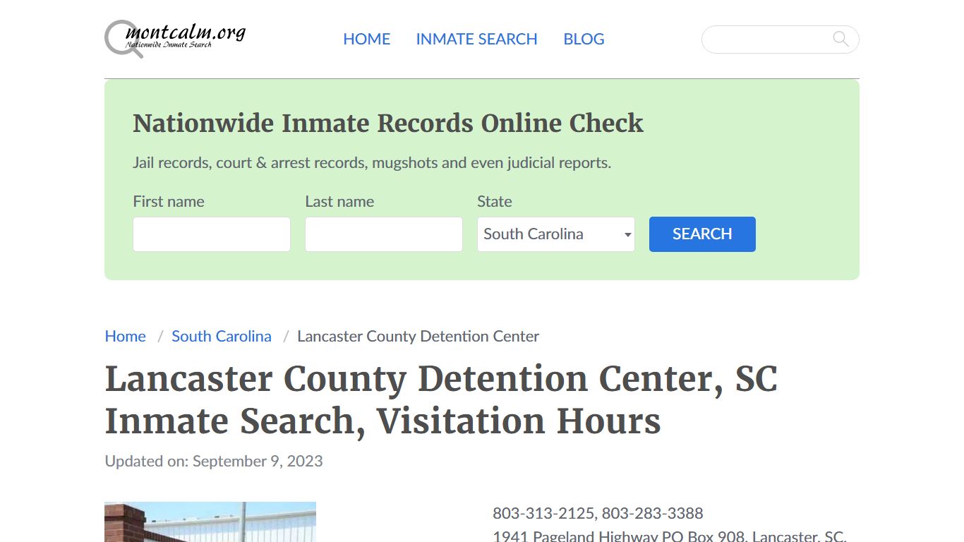 Lancaster County Detention Center, SC Inmate Search, Visitation Hours